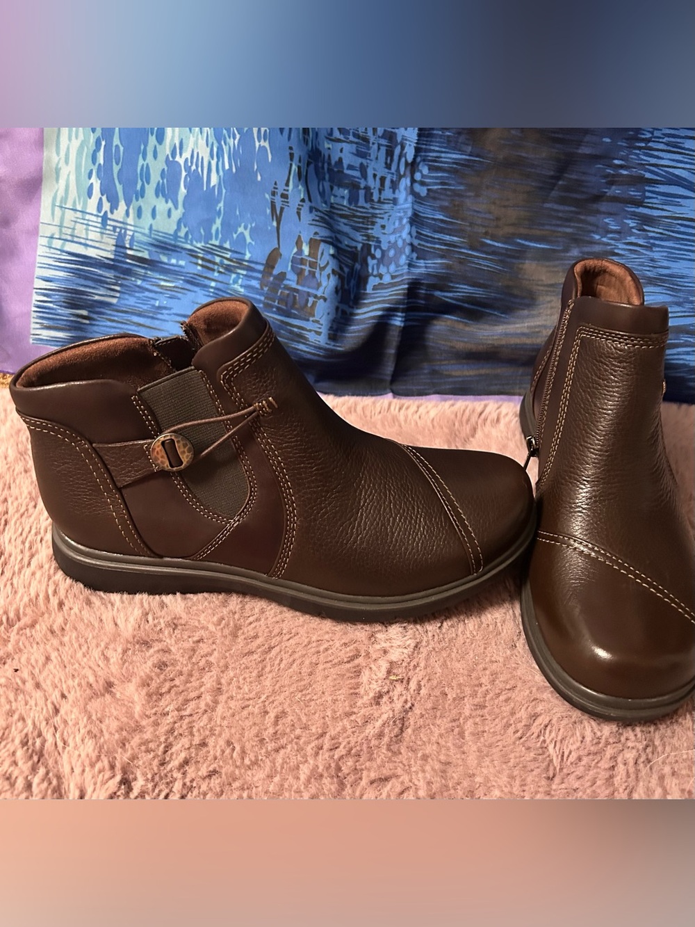 Clarks Brown Leather Ankle Booties with Side Buckle
